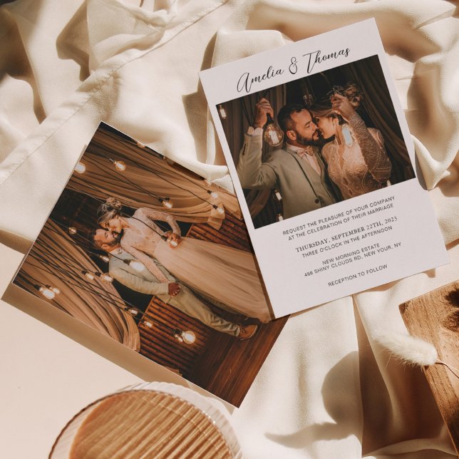 Convite Simples Casamento Romântico Minimalista Duas Fotog (Criador carregado)