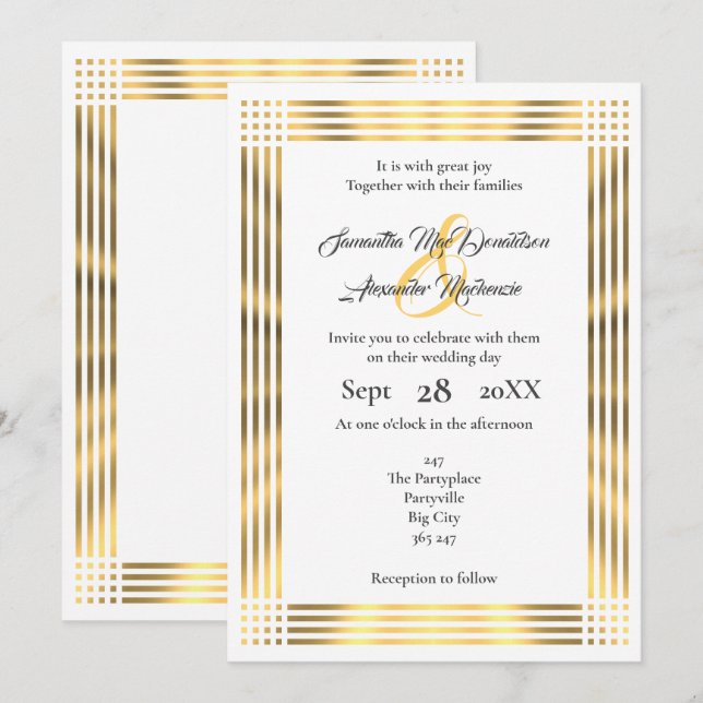 Convite simples casamento simples na fronteira do Ouro (Frente/Verso)