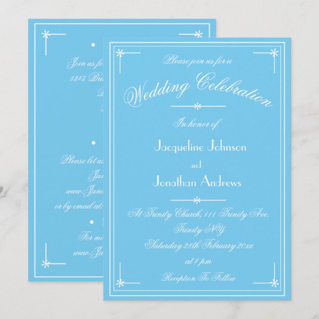 Convite Simples Casamento Tudo Em Um Aqua Azul Clássico (Frente/Verso)