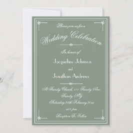 Convite Simples Casamento Verde Sage Clássico Tudo Em Um