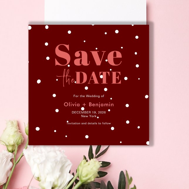 Convite Simples Casamento Vermelho De Neve Salva A Data (Christmas Green Winter Wedding Save The Date Invitation)