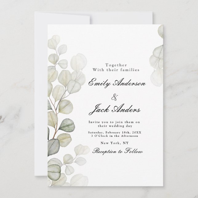 Convite Simples casamento Watercolor Eucalyptus (Frente)