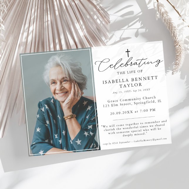 Convite Simples Celebração Funeral Foto da Cruz Religiosa (Criador carregado)