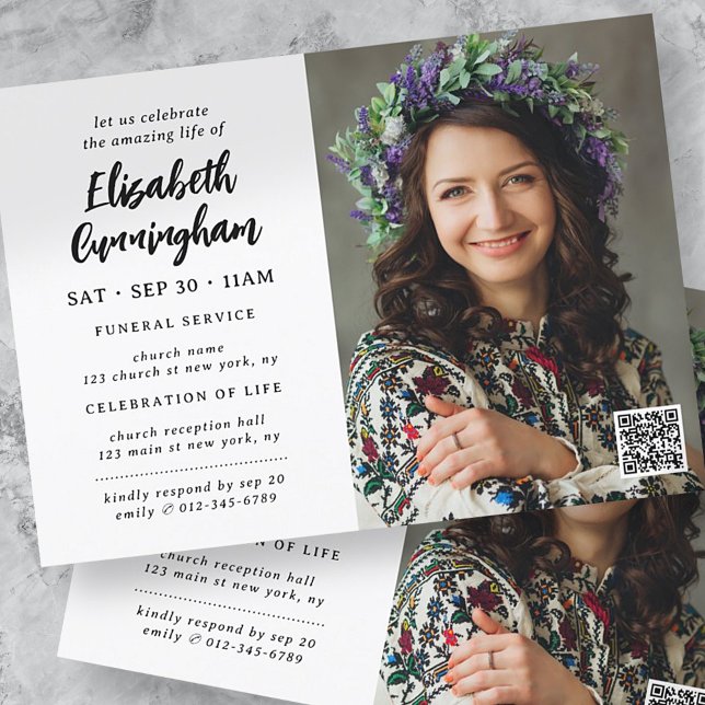 Convite Simples Celebração Moderna Do Funeral Da Vida (Criador carregado)