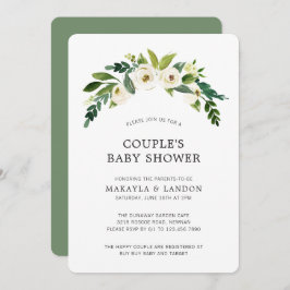 Convite Simples Chá de fraldas de Garota Floral Branca Ele