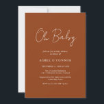Convite Simples Chá de fraldas Elegante de Script Russo de<br><div class="desc">Convite de chá de fraldas colorido de abóbora moderno com um simples design com "Oh Baby" em uma tipografia de script de estilo rústico. Este elegante convite neutro de gênero com um layout minimalista é excelente para um chá de fraldas de outono/Halloween, quer você esteja tendo um menino ou uma...</div>