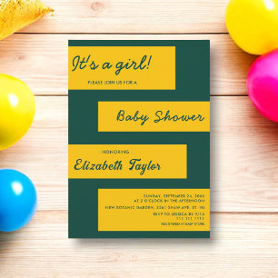 Convite Simples Chá de fraldas Verde E Dourado Moderno Ele
