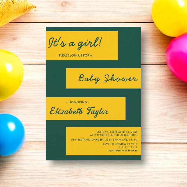 Convite Simples Chá de fraldas Verde E Dourado Moderno Ele (Criador carregado)