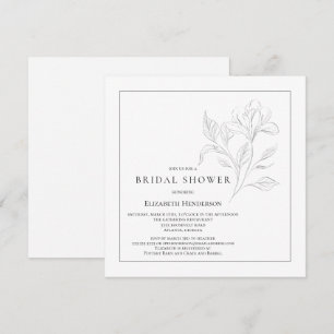 Convite Simples Chá de panela Branco Preto Elegante Flora