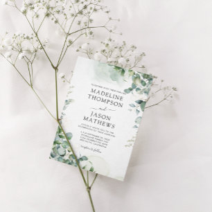 Convite Simples Chic Eucalyptus Lavar Casamento Verde Dour