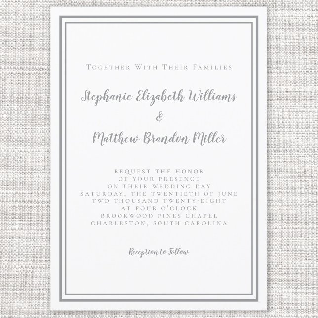 Convite Simples Cinzas e Casamento Branco Moderno (Criador carregado)