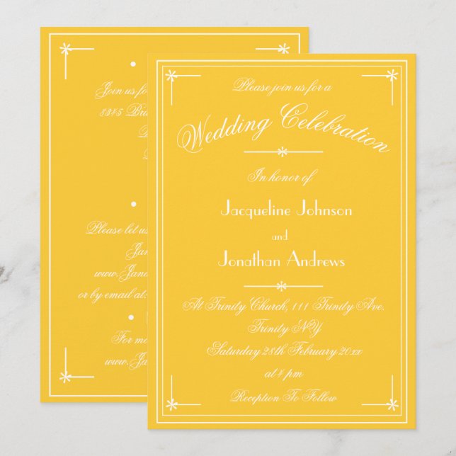 Convite Simples Clássico Amarelo Ensolarado Casamento Tudo (Frente/Verso)