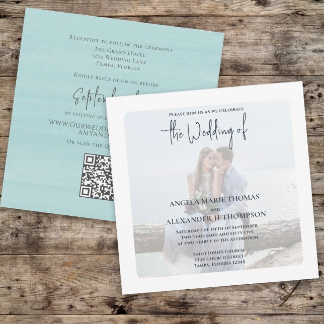 Convite Simples Código QR Turquesa Elegante RSVP Oceano (Criador carregado)