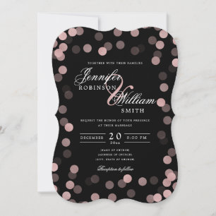 Convite Simples Confetti Negra Rosa Dourada de Casamento E