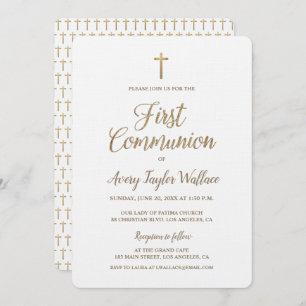 Convite Simples Cruz Dourada Moderna Primeira Comunhão