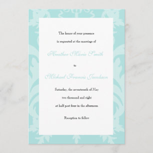 Convite Simples Damask Robin's Egg Blue Wedding Invitation