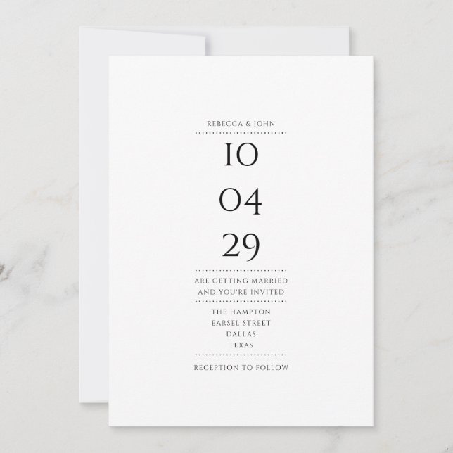 Convite Simples Data Especial de Casamento Preto e Branco (Frente)
