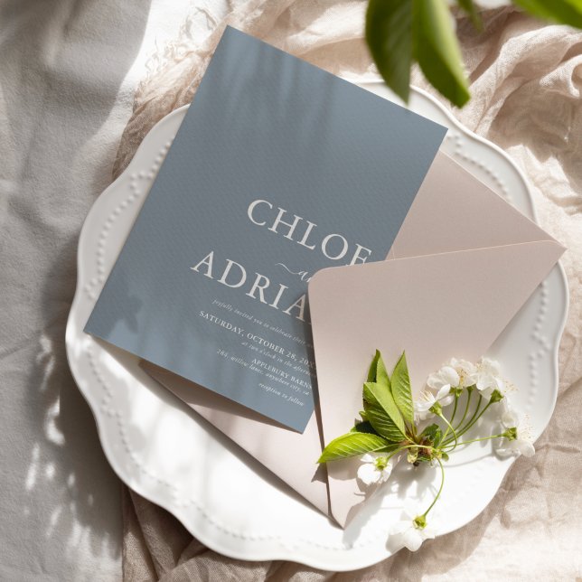 Convite Simples de Casamento Azul com Dusty (Criador carregado)