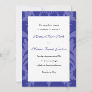 Convite Simples De Casamento Azul Real Damask
