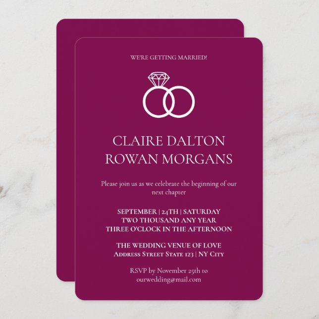 Convite Simples De Casamento Burgundy (Frente/Verso)