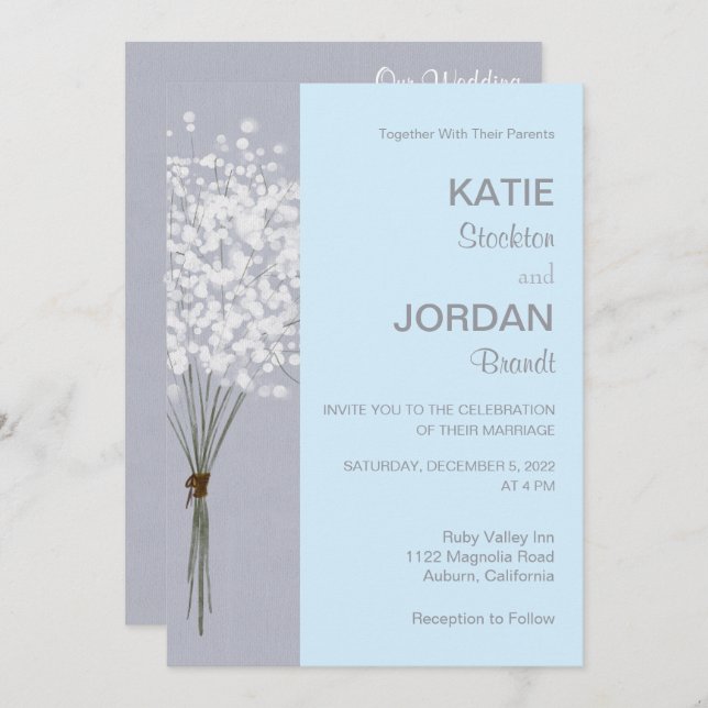 Convite Simples De Casamento De Buquê Floral (Frente/Verso)