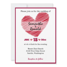 Convite Simples De Casamento De Coração Vermelho