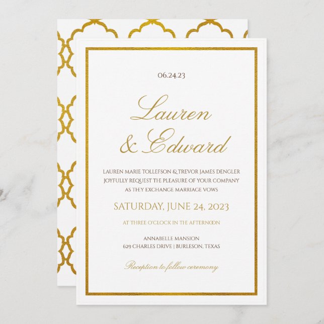 Convite Simples De Casamento De Elegância - Folha  (Frente/Verso)