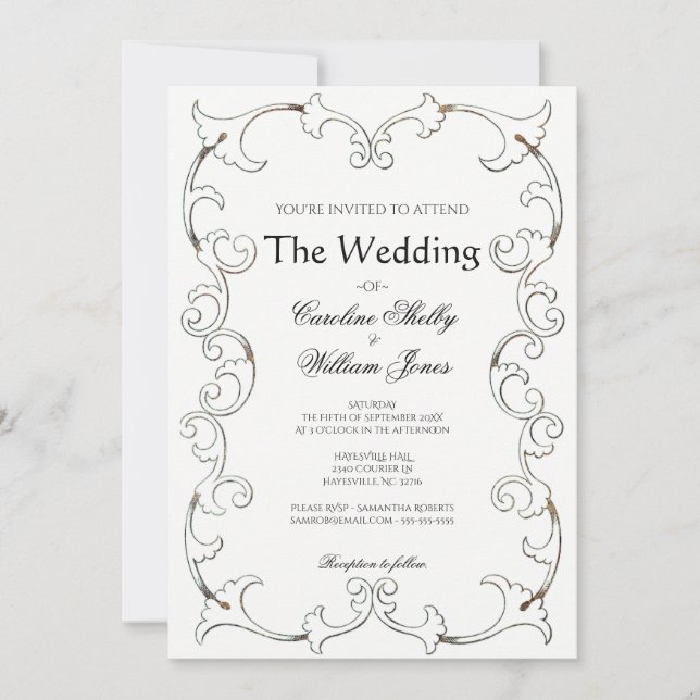 Convite Simples De Casamento De Filigre Dourado El (Frente)