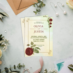 Convite Simples De Casamento De Flor Vermelha Burg