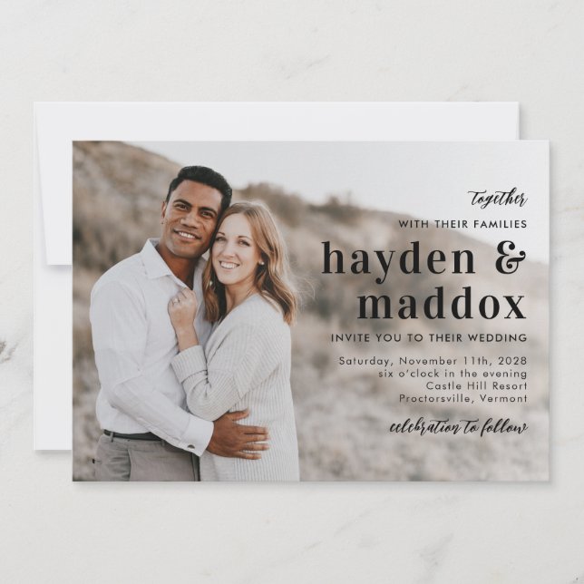 Convite Simples De Casamento De Fotos Elegante Par (Frente)