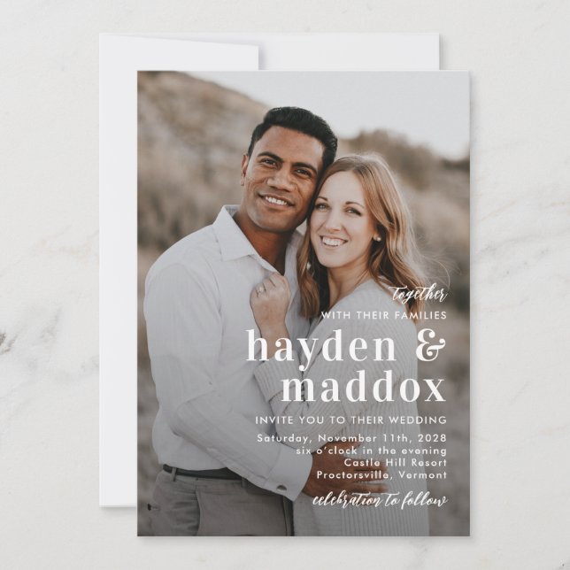 Convite Simples De Casamento De Fotos Elegante Par (Frente)