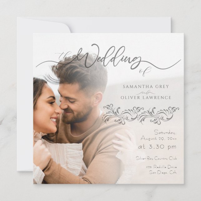 Convite Simples De Casamento De Fotos Minimalista (Frente)