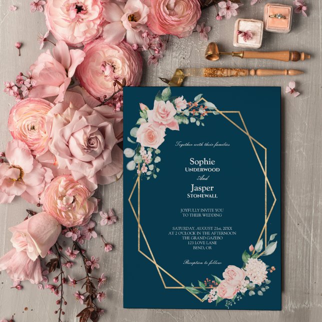 Convite Simples De Casamento De Marinho Floral Blu (Criador carregado)