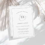 Convite Simples de Casamento de Monograma Branco e<br><div class="desc">Simples Convite para Casamento de Monograma Branco e Negro. Estique seus convidados de casamento com este convite de casamento preto e branco com uma bela escrita negra, com as iniciais da noiva e do noivo num fundo branco. Este Convite tem um design preto e branco espantoso, com vibrações modernas e...</div>