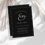 Convite Simples de Casamento de Monograma Branco e<br><div class="desc">Simples Convite para Casamento de Monograma Branco e Preto. Estique seus convidados de casamento com este convite de casamento preto, com uma bela escrita branca, com a noiva e as iniciais do noivo num fundo estético escuro. Este Convite tem um design preto e branco espantoso, com vibrações dramáticas e melancólicas,...</div>