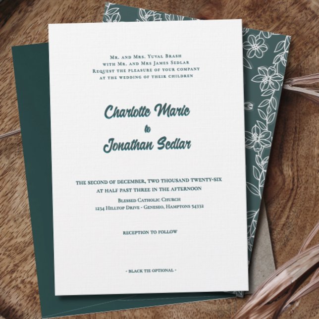 Convite Simples De Casamento De Script Verde Elega (Elegant Green Script Simple Wedding Invitation)
