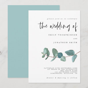 Convite Simples De Casamento De Teal Eucalyptus