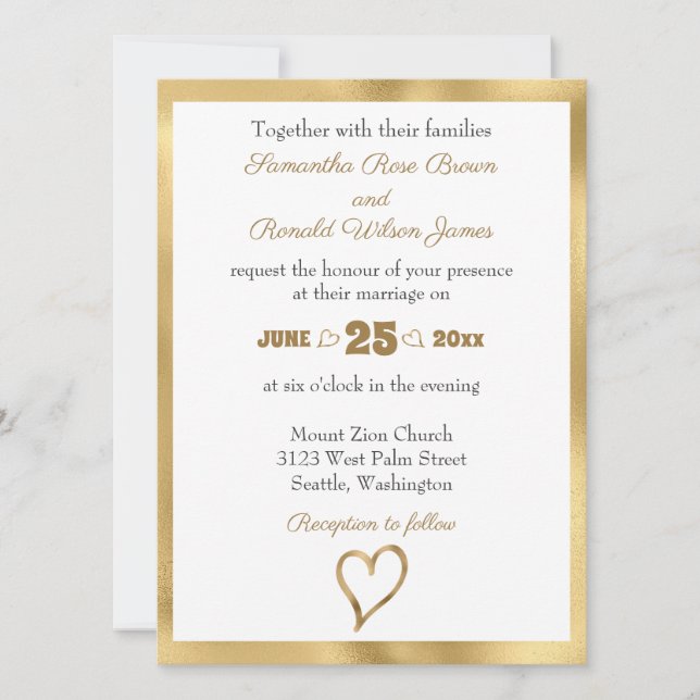 Convite Simples de Casamento Dourado Faux (Frente)