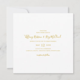 Convite Simples de Casamento Dourado Quadrado Eleg