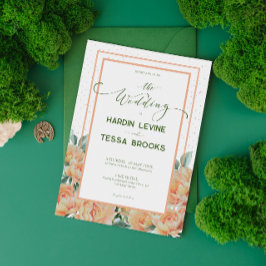 Convite Simples De Casamento Floral Peach Green
