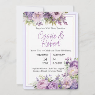Convite Simples De Casamento Floral Roxo Roxo