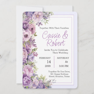 Convite Simples De Casamento Floral Roxo Roxo