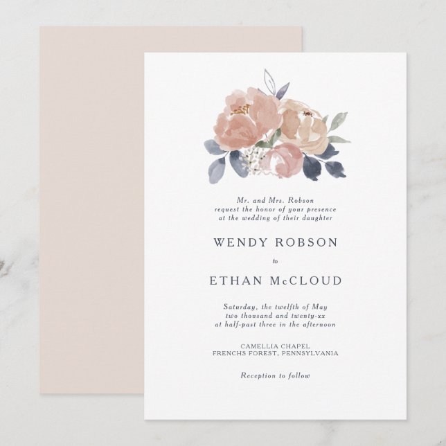 Convite Simples De Casamento Floral Russo (Frente/Verso)