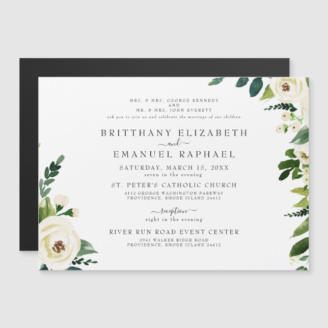 Convite Simples De Casamento Magnético Floral Bran (Frente/Verso)