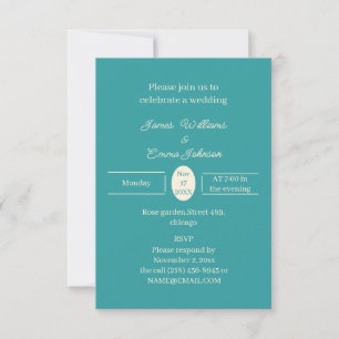 Convite Simples De Casamento Personalizado De Teal