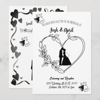 Convite Simples de Casamento Preto e Branco