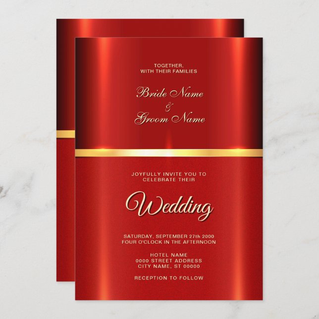 Convite Simples De Casamento Vermelho (Frente/Verso)