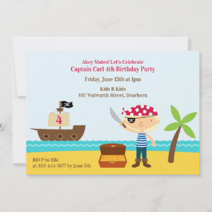 Convite Simples De Festa de aniversário Pirata