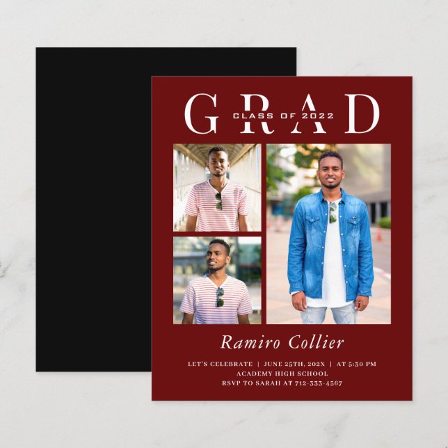 Convite Simples de Graduação com Três Fotos (Frente/Verso)