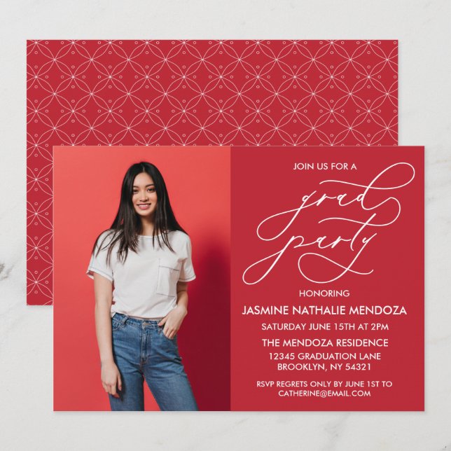 CONVITE SIMPLES DE GRADUAÇÃO DE CALLIGRÁFICO WHIMS (Frente/Verso)